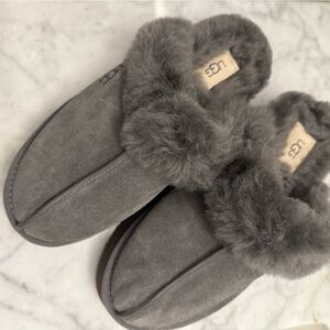 UGG Women's Charcoal Fur Slippers